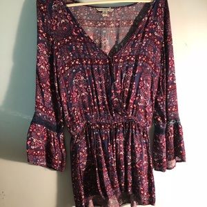 Long sleeve flower print romper